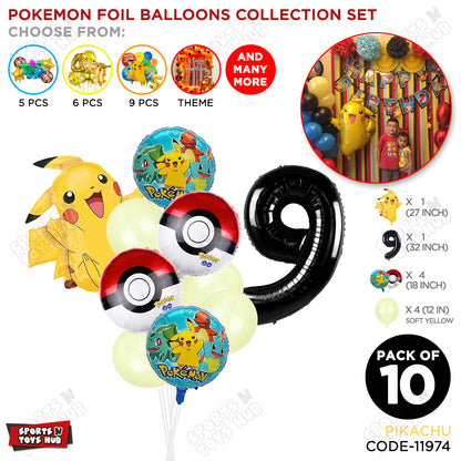 Pokemon Pika-chu Foil Balloon Set With Number Collection - Pack Of 10