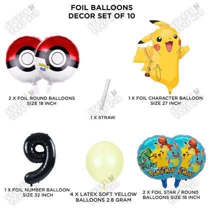 Pokemon Pika-chu Foil Balloon Set With Number Collection - Pack Of 10