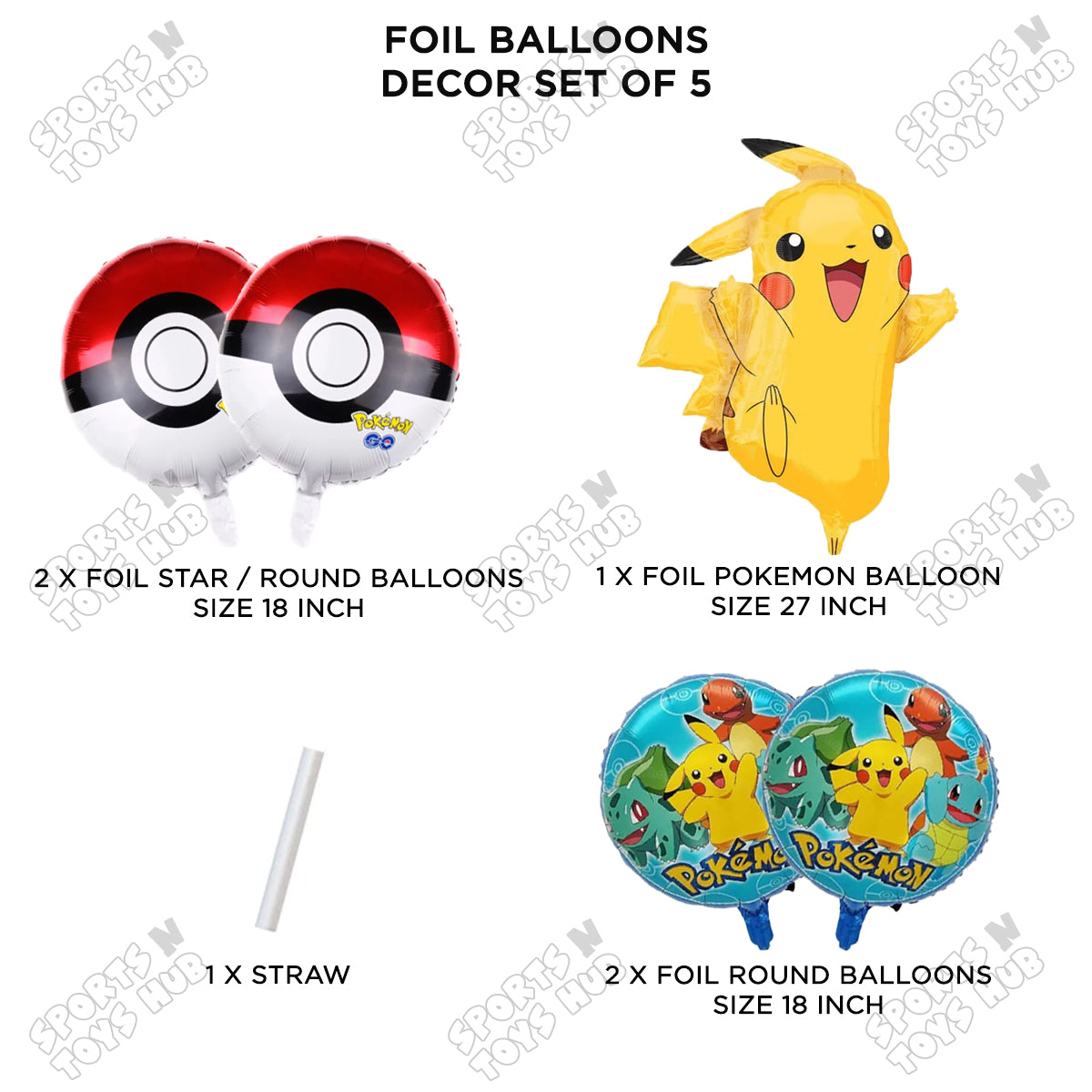 Pokemon Pika-chu Foil Pack Of 5 Balloon Set