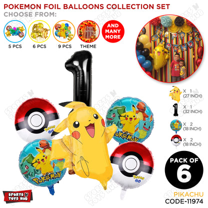 Pokemon Pika-chu Foil Balloon Set With Number Collection - Pack Of 6