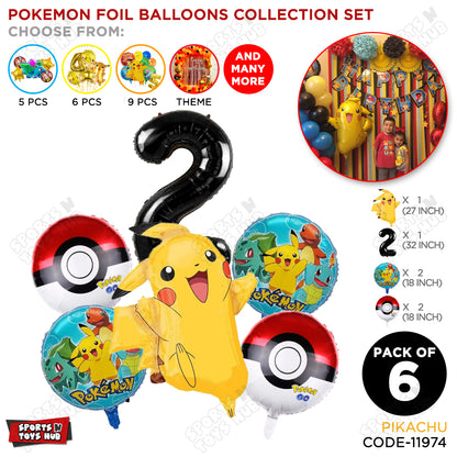 Pokemon Pika-chu Foil Balloon Set With Number Collection - Pack Of 6