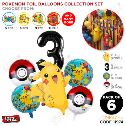 Pokemon Pika-chu Foil Balloon Set With Number Collection - Pack Of 6