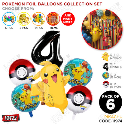 Pokemon Pika-chu Foil Balloon Set With Number Collection - Pack Of 6