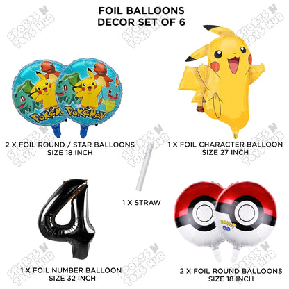 Pokemon Pika-chu Foil Balloon Set With Number Collection - Pack Of 6