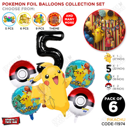 Pokemon Pika-chu Foil Balloon Set With Number Collection - Pack Of 6