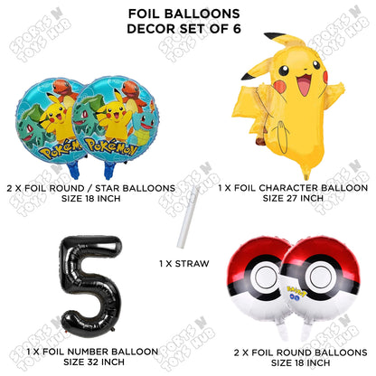 Pokemon Pika-chu Foil Balloon Set With Number Collection - Pack Of 6
