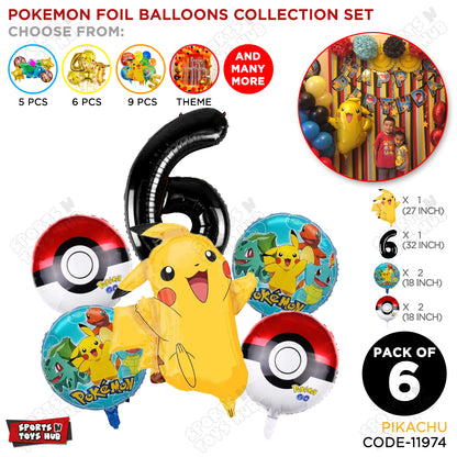 Pokemon Pika-chu Foil Balloon Set With Number Collection - Pack Of 6