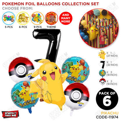 Pokemon Pika-chu Foil Balloon Set With Number Collection - Pack Of 6