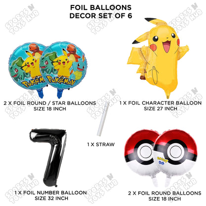 Pokemon Pika-chu Foil Balloon Set With Number Collection - Pack Of 6