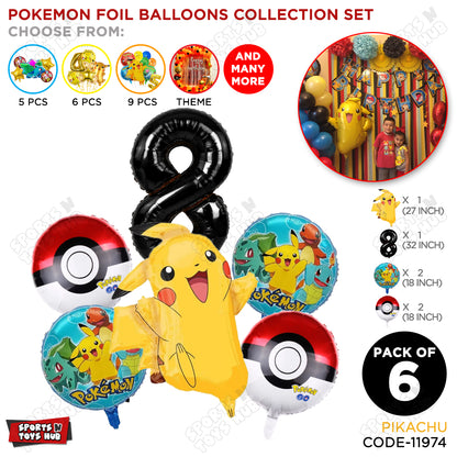 Pokemon Pika-chu Foil Balloon Set With Number Collection - Pack Of 6