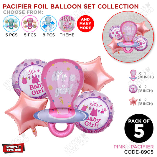 Baby Girl Pacifier Pack Of 5 Foil Balloon Set