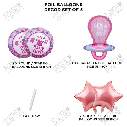 Baby Girl Pacifier Pack Of 5 Foil Balloon Set
