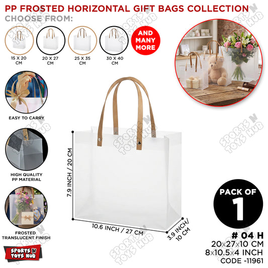 20x27x10 CM / 04 Frosted Transparent PP Horizontal Shape Gift Bag – Clear Shopping & Packaging Tote Bag for Gifts, Boutique Products, Retail Packaging, Party Favors, Wedding Events & Gift Wrapping