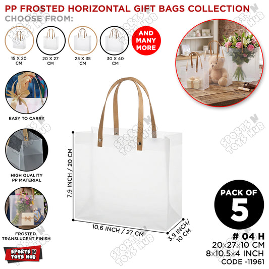 20x27x10 CM / 04 Frosted Transparent PP Horizontal Shape Gift Bag – Clear Shopping & Packaging Tote Bag for Gifts, Boutique Products, Retail Packaging, Party Favors, Wedding Events & Gift Wrapping