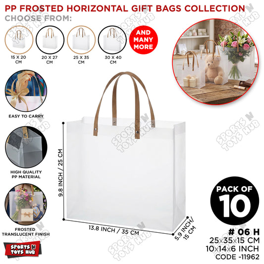 25 × 35 × 10 CM / 06 Frosted Transparent PP Horizontal Shape Gift Bag, Reusable Clear Shopping & Packaging Tote Bags for Gifts, Boutique Products, Retail Packaging, Party Favors, Wedding Events & Gift Wrapping