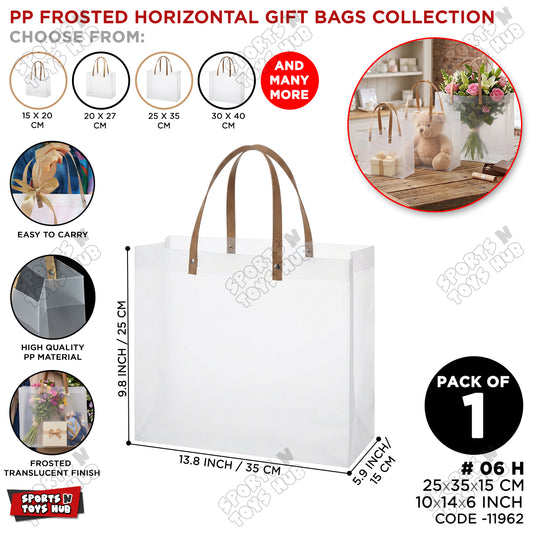 25 × 35 × 10 CM / 06 Frosted Transparent PP Horizontal Shape Gift Bag, Reusable Clear Shopping & Packaging Tote Bags for Gifts, Boutique Products, Retail Packaging, Party Favors, Wedding Events & Gift Wrapping