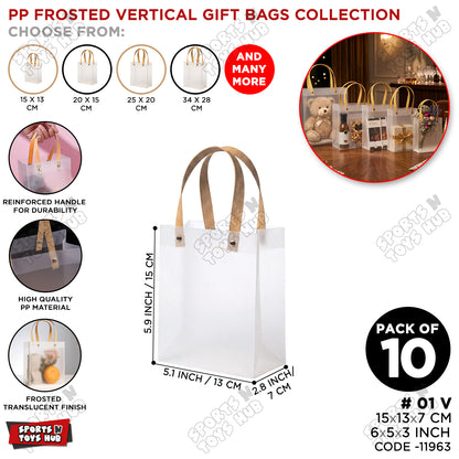 15×13×7 CM / 01 Frosted Transparent PP Gift Bag – Vertical Style Handle Shopping & Packaging Bag for Gifts, Boutique, Retail, Party Favors & Wedding Packaging