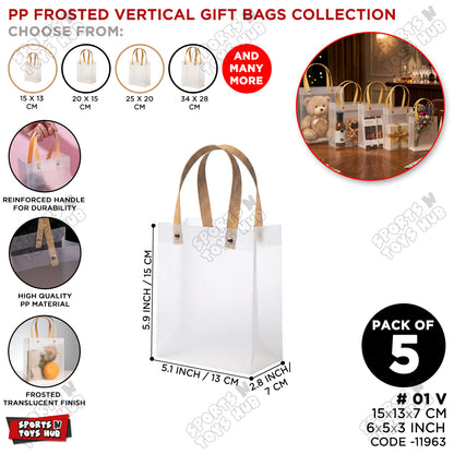 15×13×7 CM / 01 Frosted Transparent PP Gift Bag – Vertical Style Handle Shopping & Packaging Bag for Gifts, Boutique, Retail, Party Favors & Wedding Packaging