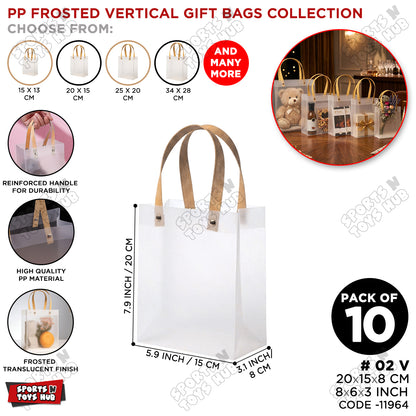 20×15×8 CM / 02 Frosted Transparent PP Gift Bags – Vertical Style Handle Shopping & Packaging Tote Bags for Gifts, Boutique, Retail, Party Favors & Wedding Packaging