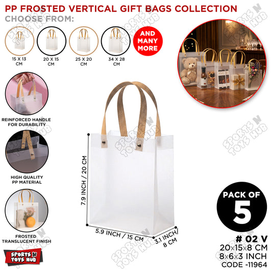 20×15×8 CM / 02 Frosted Transparent PP Gift Bags – Vertical Style Handle Shopping & Packaging Tote Bags for Gifts, Boutique, Retail, Party Favors & Wedding Packaging
