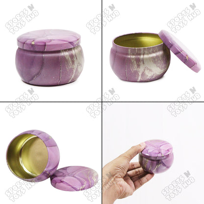 Elegant Violet Marble Swirl Tin Box – Multipurpose Storage, Gift & Candle Making Container