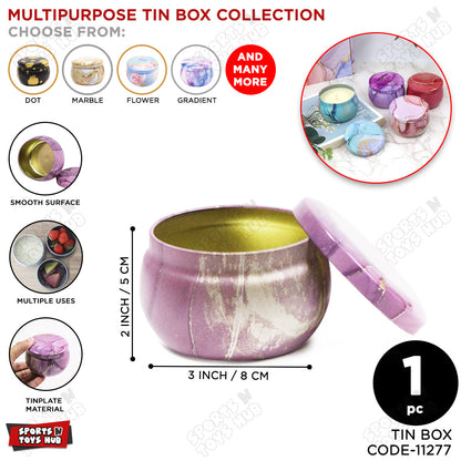 Elegant Violet Marble Swirl Tin Box – Multipurpose Storage, Gift & Candle Making Container