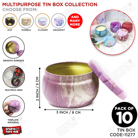 Elegant Violet Marble Swirl Tin Box – Multipurpose Storage, Gift & Candle Making Container