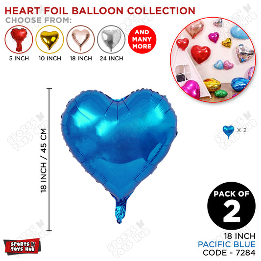18 Inch - Pacific Blue Heart Foil Balloon
