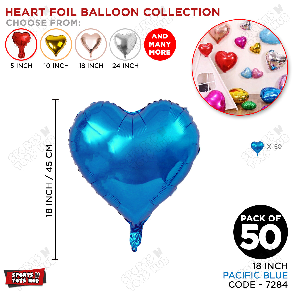 18 Inch - Pacific Blue Heart Foil Balloon