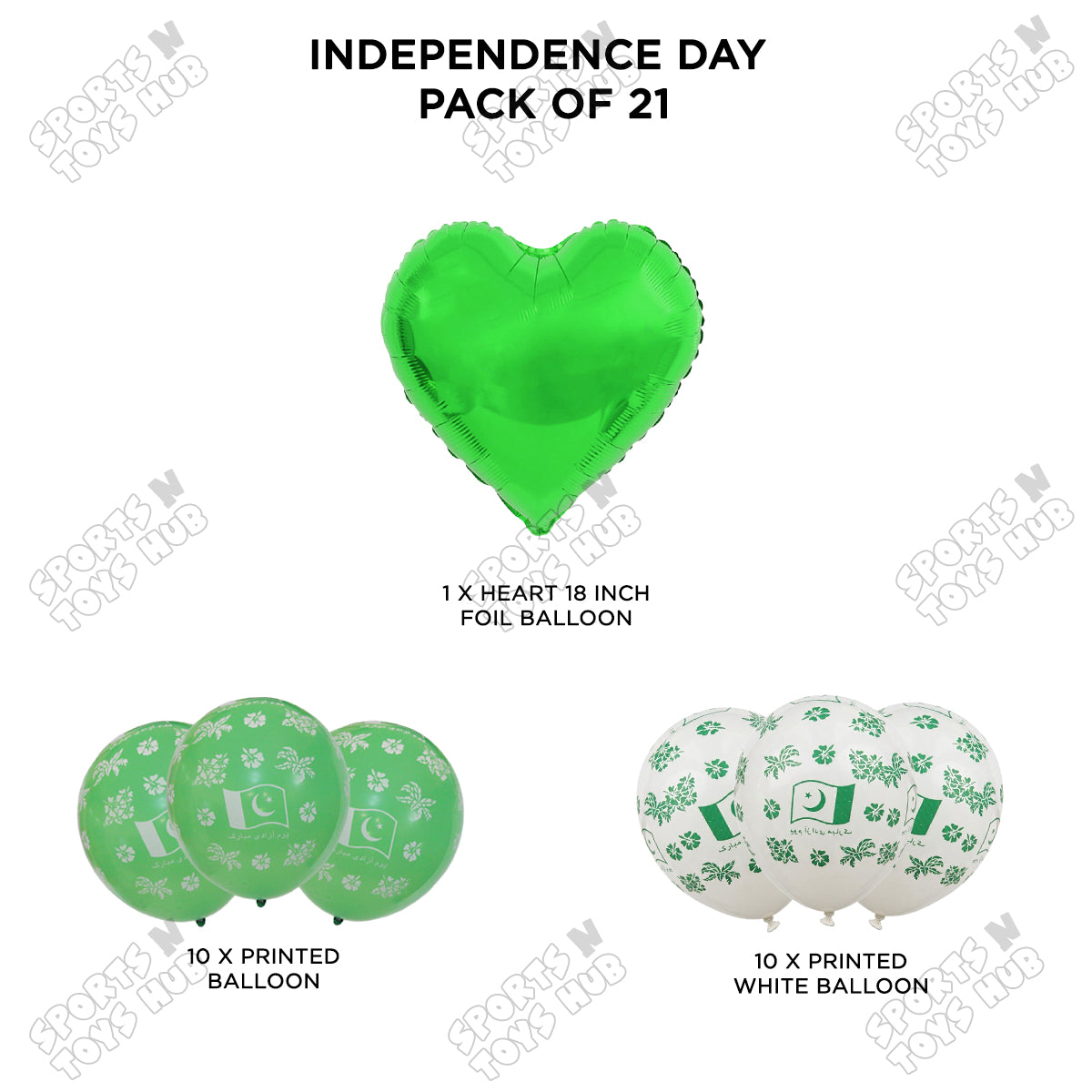 Independence Day Printed Balloons Bouquet With Heart Foil Balloon
