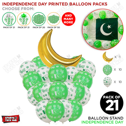 Independence Day Printed Balloons Bouquet With Crescent Moon Foil Balloon