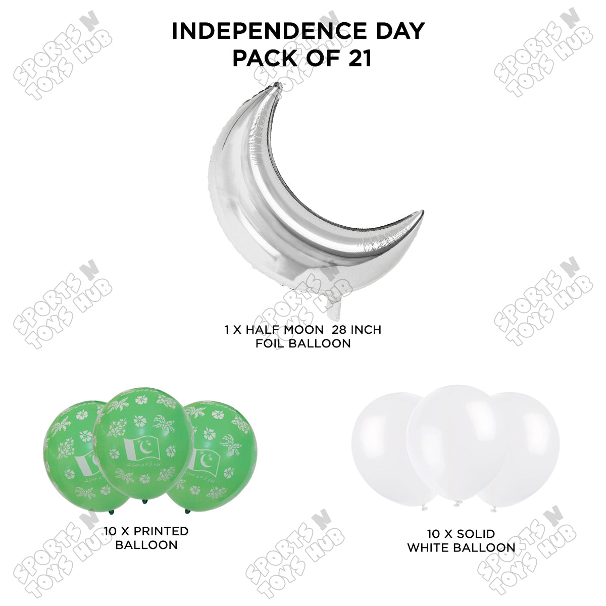 Independence Day Printed Balloons Bouquet With Crescent Moon Foil Balloon