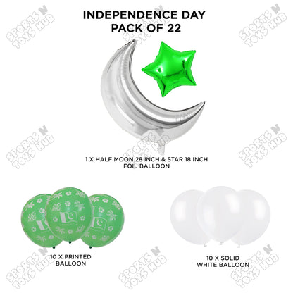 Independence Day Printed Balloons Bouquet With  Star & Moon Foil Balloon - Pack Of 22