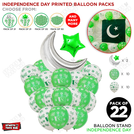 Independence Day Printed Balloons Bouquet With  Star & Moon Foil Balloon - Pack Of 22