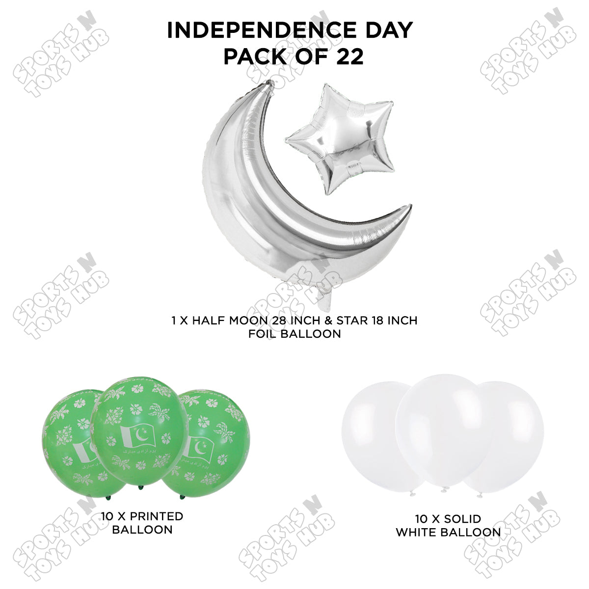 Independence Day Printed Balloons Bouquet With  Star & Moon Foil Balloon - Pack Of 22
