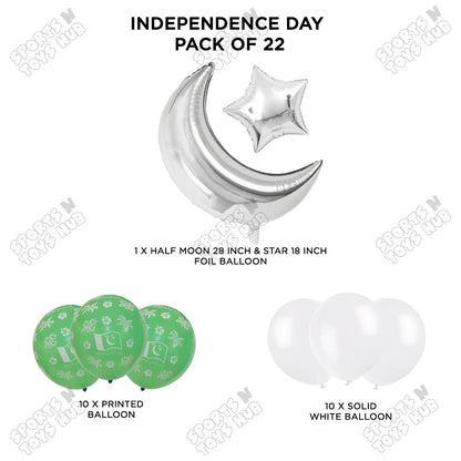 Independence Day Printed Balloons Bouquet With  Star & Moon Foil Balloon - Pack Of 22