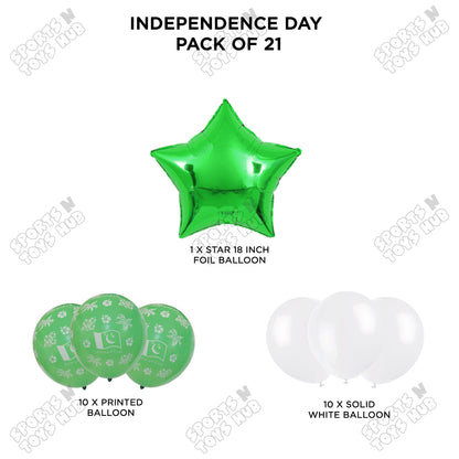 Independence Day Printed Balloons Bouquet With Star Foil Balloon - Pack Of 21