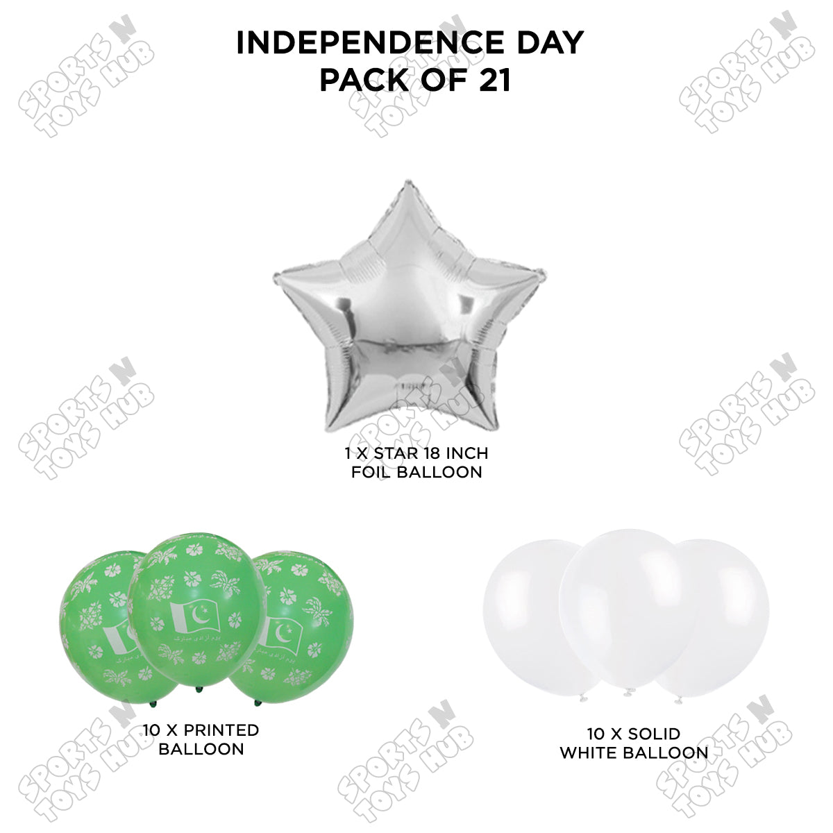 Independence Day Printed Balloons Bouquet With Star Foil Balloon - Pack Of 21