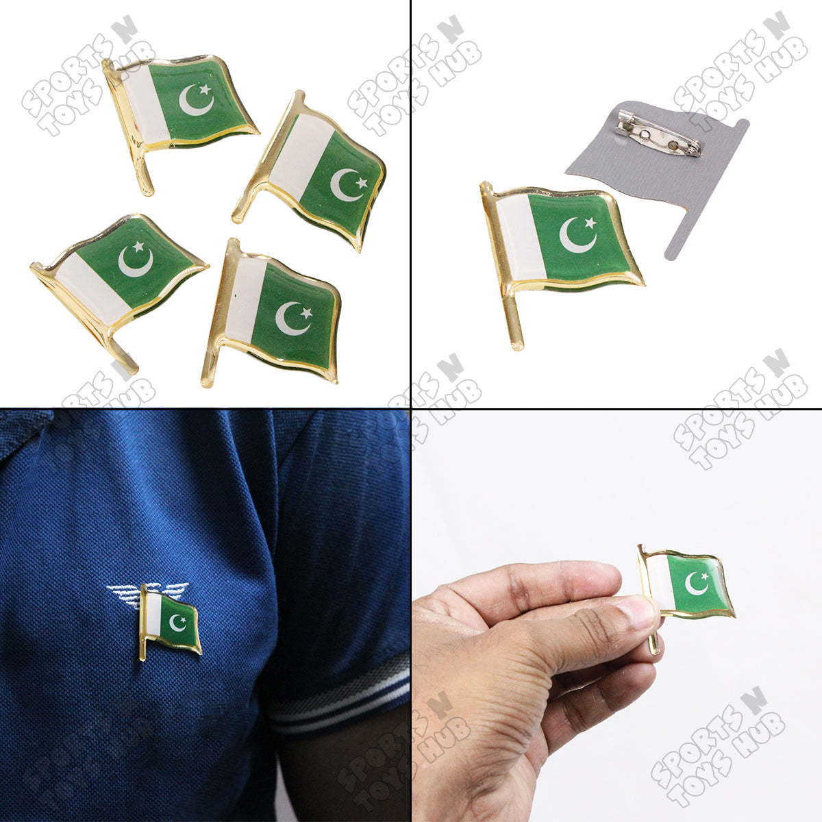 Pakistan Flag Safety Pin Badge - Pack Of 12