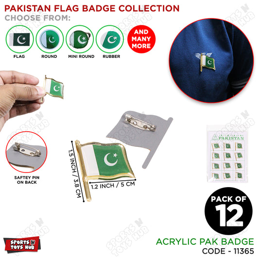 Pakistan Flag Safety Pin Badge - Pack Of 12