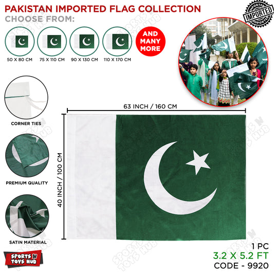 Imported Premium Pakistan Flag - 3.2 x 5.2 Feet (100 x 160 CM)
