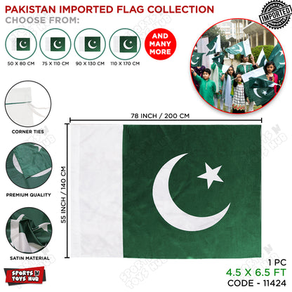 Imported Premium Pakistan Flag - 4.5 x 6.5 Feet (140 x 200 CM)