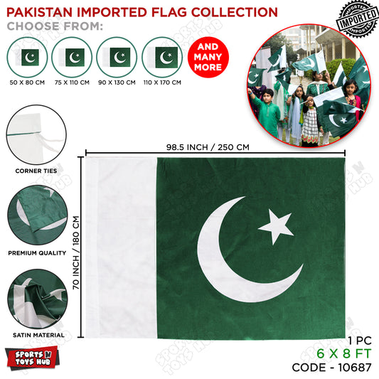 Imported Premium Pakistan Flag - 6 x 8 Feet (180 x 250 CM)