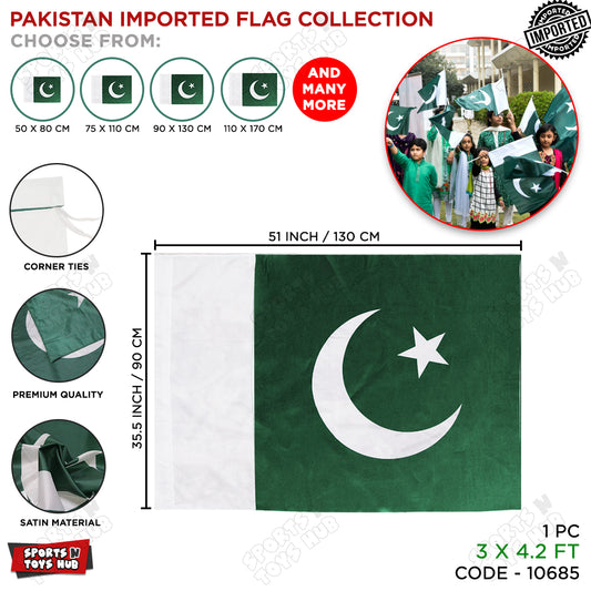 Imported Premium Pakistan Flag - 3 x 4.2 Feet (90 x 130 CM)