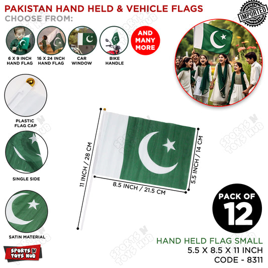 14th August Pakistan Small Size Handheld Flags - Pack Of 12