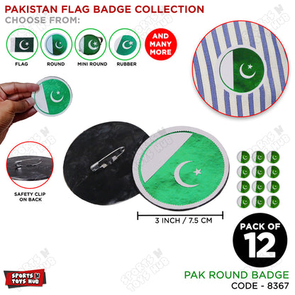 Pakistan Flag Round Badge - Pack Of 12