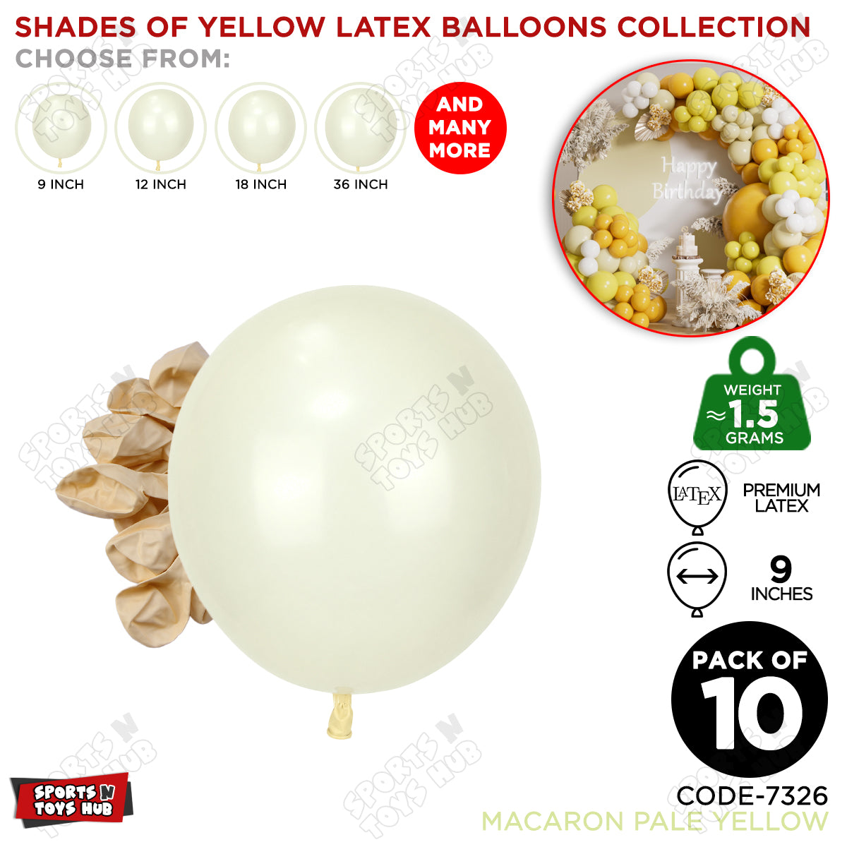 Pale Yellow Latex Balloons Available In 9, 12, 18 & 36 Inch Sizes