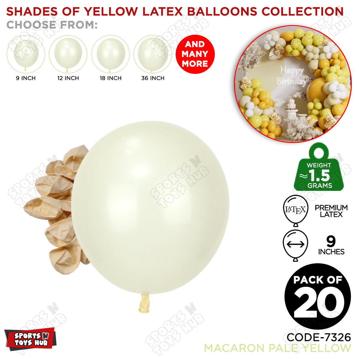 Pale Yellow Latex Balloons Available In 9, 12, 18 & 36 Inch Sizes