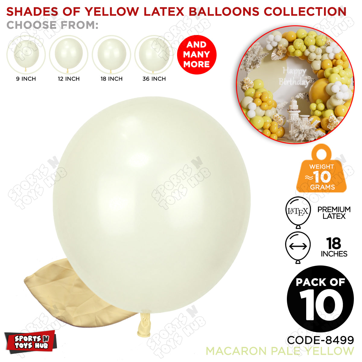 Pale Yellow Latex Balloons Available In 9, 12, 18 & 36 Inch Sizes
