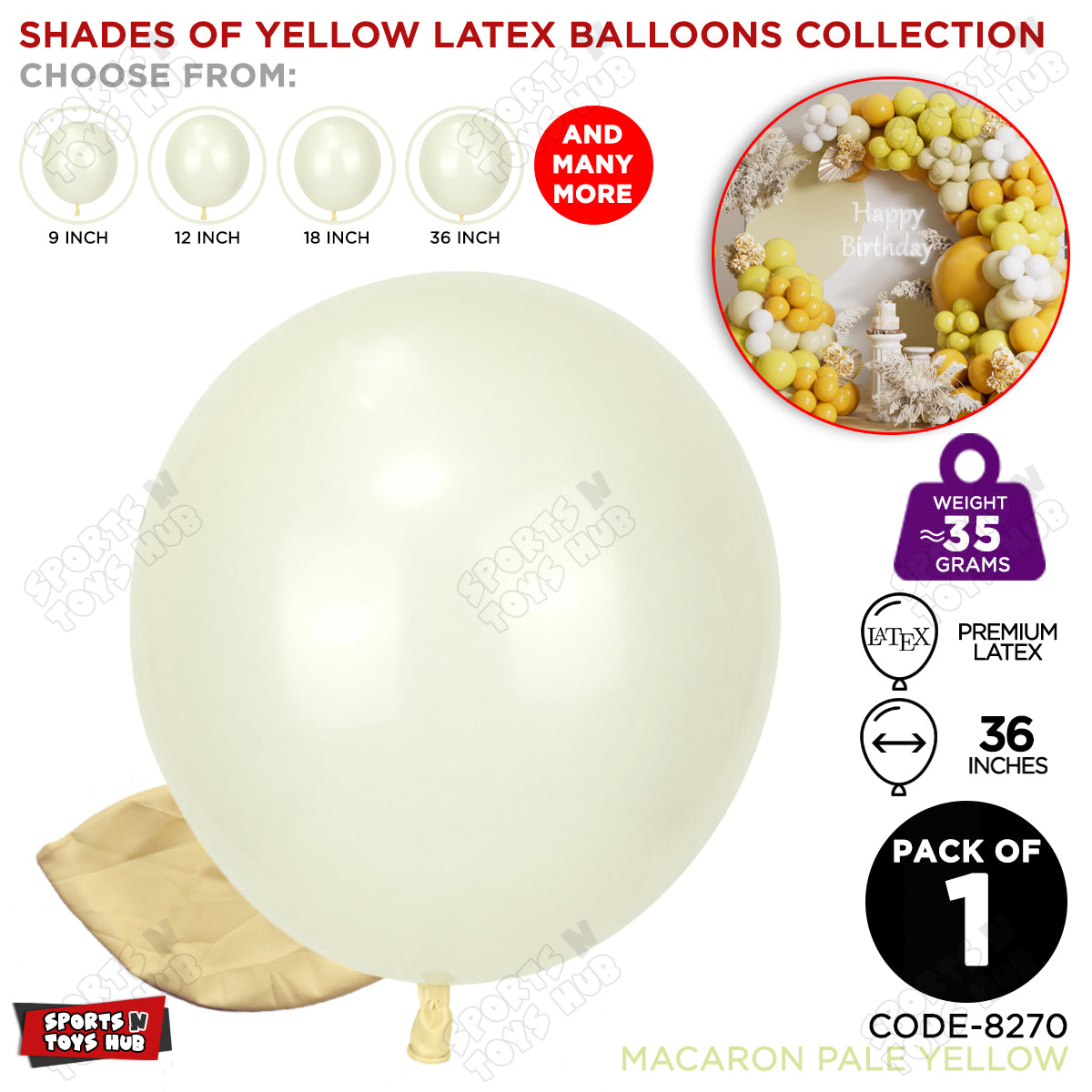 Pale Yellow Latex Balloons Available In 9, 12, 18 & 36 Inch Sizes